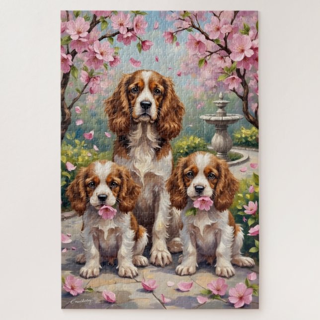 Puzzle Jardin Fleurissant de Cavalier King Charles Art (Vertical)