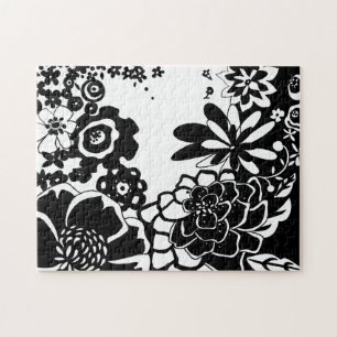 Puzzle Jardin floral noir et blanc Motif graphique