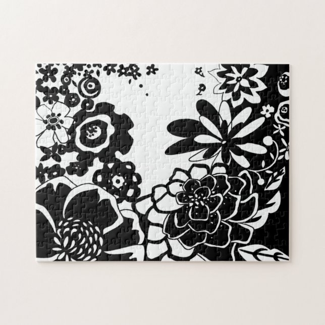 Puzzle Jardin floral noir et blanc Motif graphique (Horizontal)