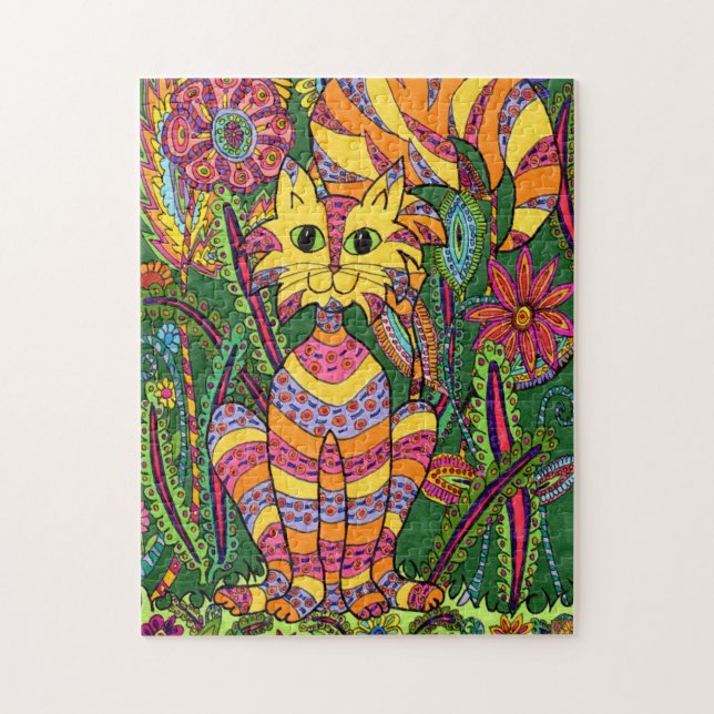 Puzzle Jardin Fun Chat Jungle Colorée Fleurs Rainforest (Vertical)