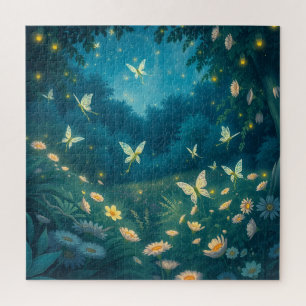 Puzzle Jardin nocturne avec des fleurs et des lucioles