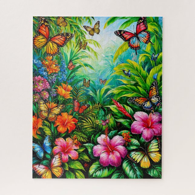 Puzzle Jardin Tropical avec Papillons Colorés (Vertical)