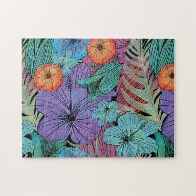Puzzle Jardin tropical de fleurs violettes hibiscus Parad (Horizontal)