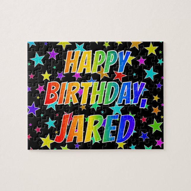 Puzzle "JARED" Prénom, "HEUREUX ANNIVERSAIRE" (Horizontal)