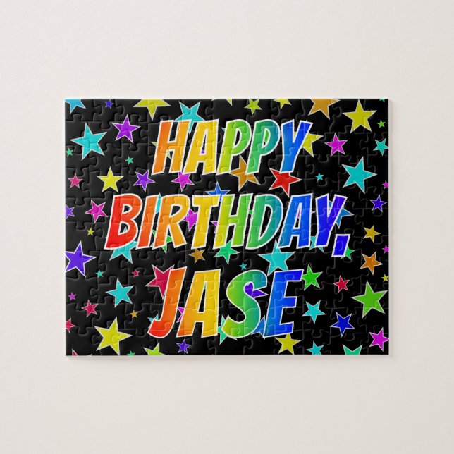 Puzzle "JASE" Prénom, Amusant "HEUREUX ANNIVERSAIRE" (Horizontal)