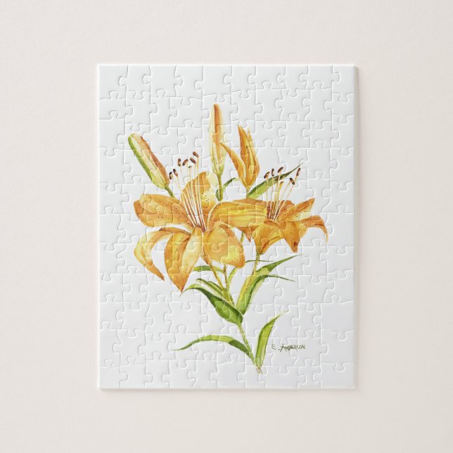 Puzzle jaune citron orange aquarelle (Vertical)
