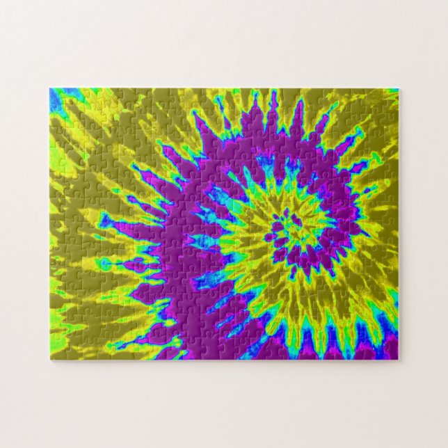 Puzzle Jaune et violet groovy tie-dye spirale (Horizontal)