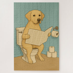 Puzzle Jaune Labrador Lecture journal sur Toilet