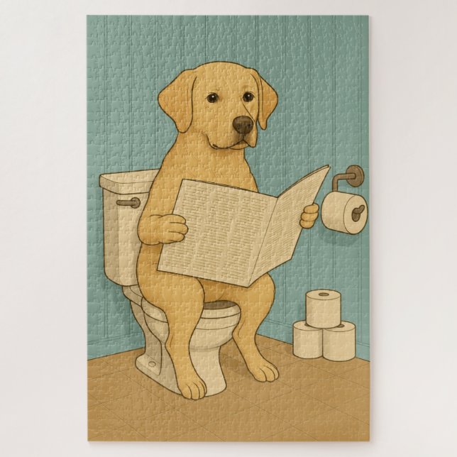 Puzzle Jaune Labrador Lecture journal sur Toilet (Vertical)