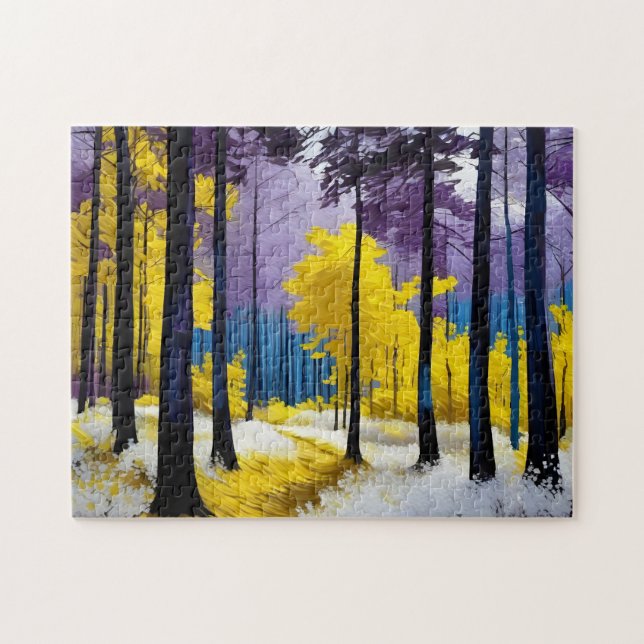 Puzzle Jaune moderne violet bleu brillant Forêt vive (Horizontal)
