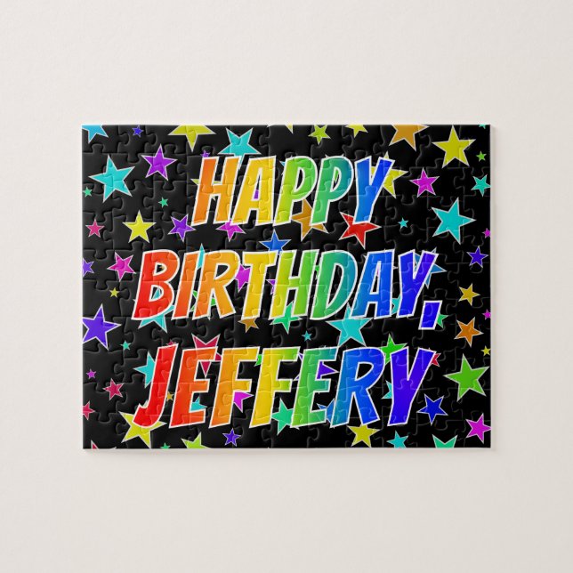 Puzzle "JEFFERY" Prénom, Amusant "HEUREUX ANNIVERSAIRE" (Horizontal)