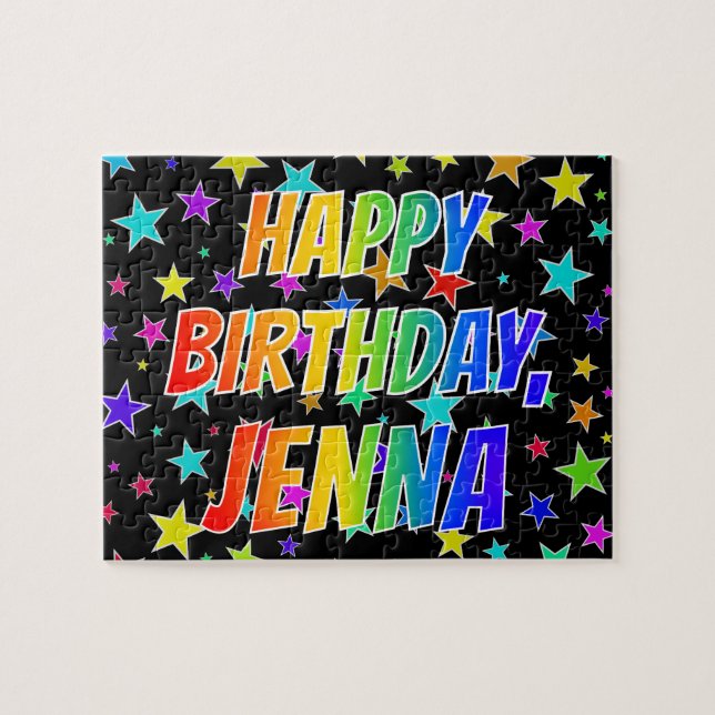 Puzzle "JENNA" Prénom, Fun "JOYEUX ANNIVERSAIRE" (Horizontal)
