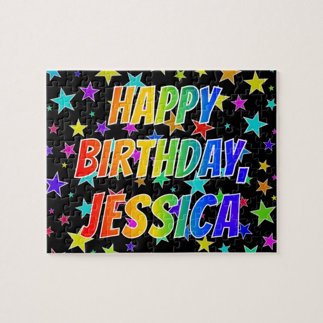 Puzzle "JESSICA" Prénom, Amusant "HEUREUX ANNIVERSAIRE" (Horizontal)