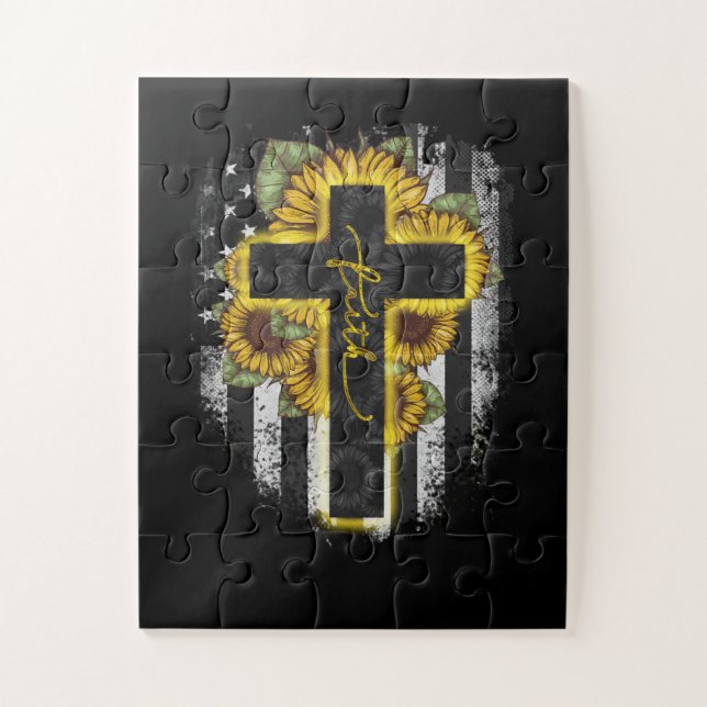 Puzzle Jésus amour | Faith Christian Sunflower USA Drapea (Vertical)