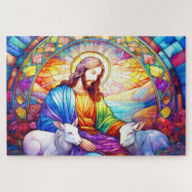 Puzzle Jésus en vitrail en aquarelle (Horizontal)