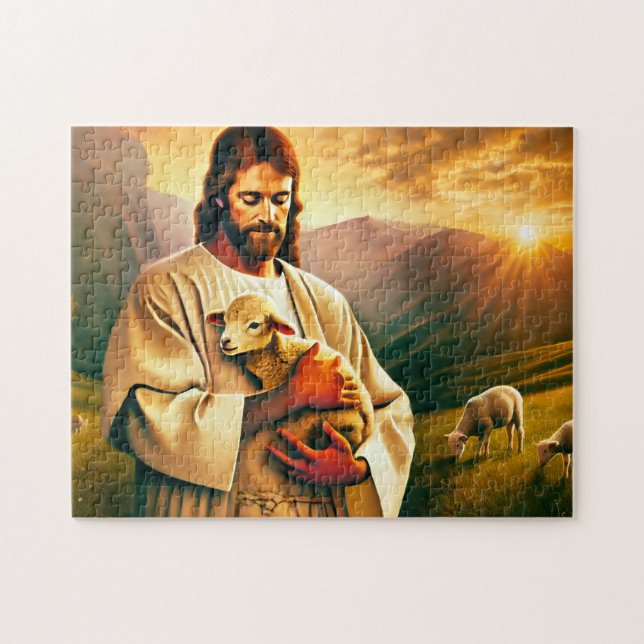 Puzzle Jésus et agneau Confort divin chrétien (Horizontal)
