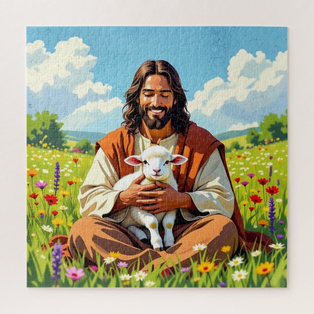 Puzzle Jesus holding a Lamb | Religious Christian (Vertical)