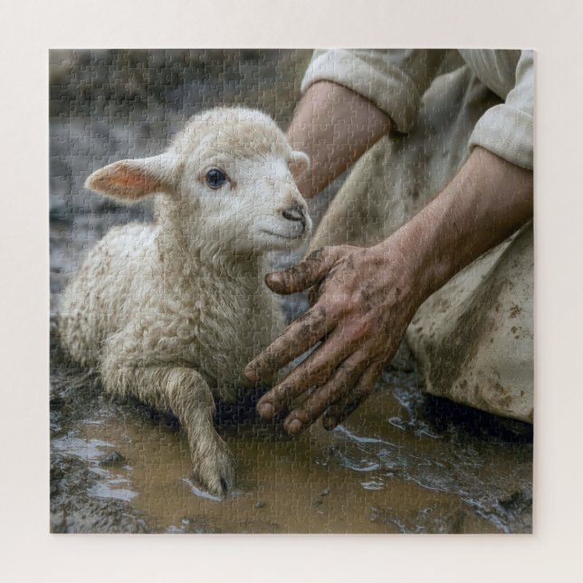 Puzzle Jésus sauvant un agneau d'une flaque de boue (Vertical)