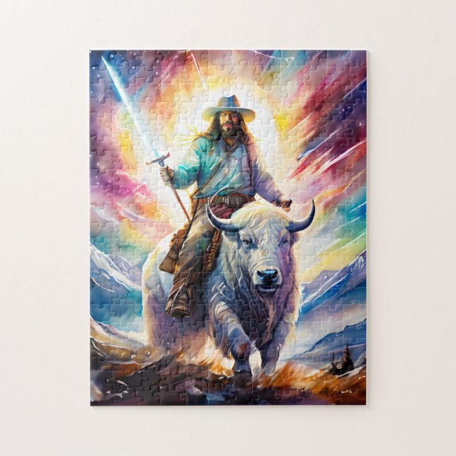 Puzzle Jésus sur un buffle blanc avec une épée légère (Vertical)