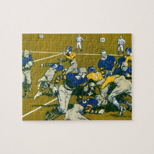 Puzzle Jeu de football vintage, équipes or contre bleu