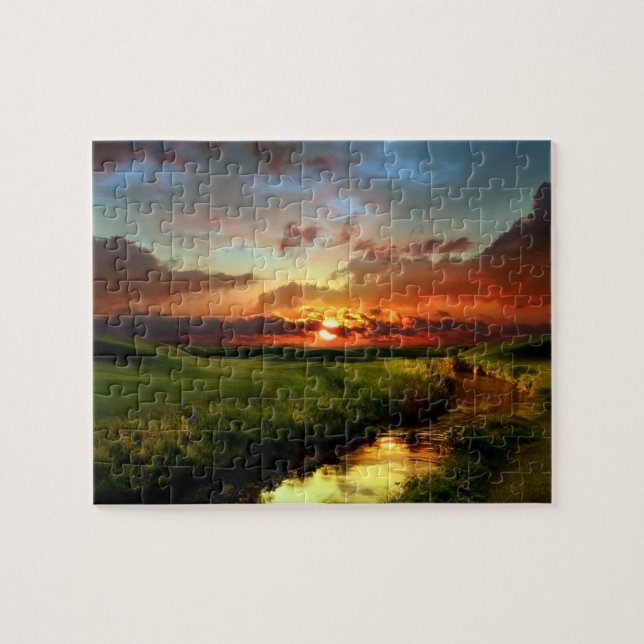 Puzzle Jeu Puzzle-Coucher de soleil à la campagne (Horizontal)