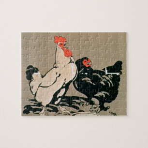 Puzzle Jeune coq et poule (litho de couleur)