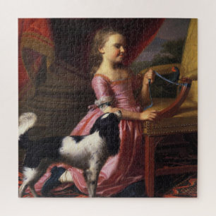 Puzzle Jeune Dame avec un Oiseau et Chien (Singleton Copl