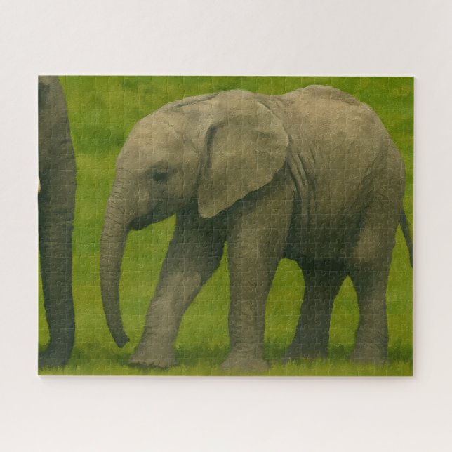 Puzzle Jeune éléphant avec tuteur dans la réserve de Gras (Horizontal)
