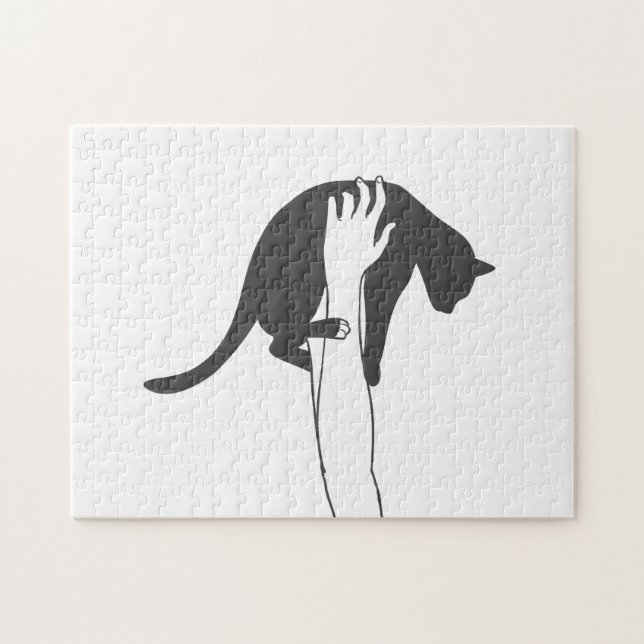 Puzzle Jeune femme levant chat - Choisir la couleur arriè (Horizontal)