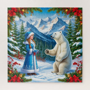 Puzzle Jeune fille de neige avec décoration festive et ou