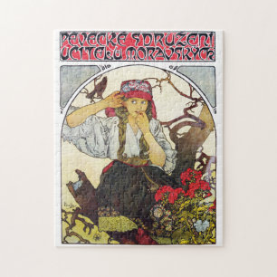 Puzzle Jeune Fille et Géranium, Mucha