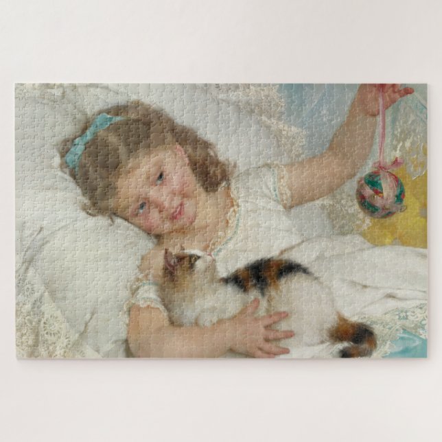 Puzzle Jeune Fille Jouant Avec Son Chat (Munier) (Horizontal)