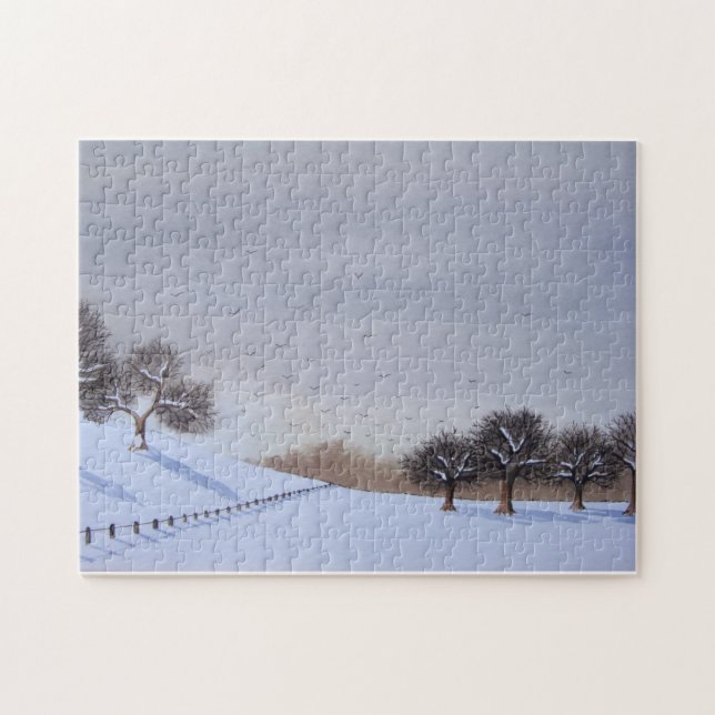 Puzzle Jigsaw paysage paysage de neige de Noël rural (Horizontal)