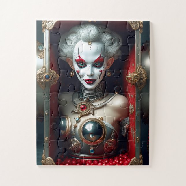 Puzzle Jill in the Box - Steampunk Female Clown (Vertical)