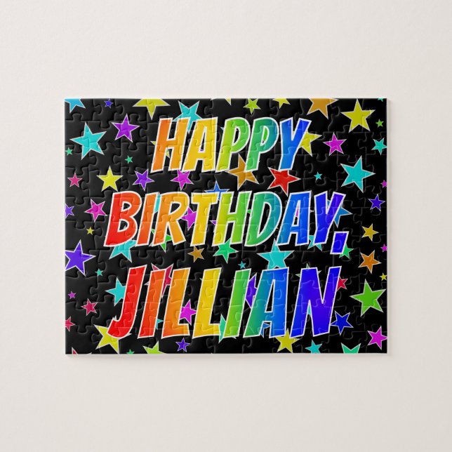 Puzzle "JILLIAN" Prénom, Amusant "HEUREUX ANNIVERSAIRE" (Horizontal)