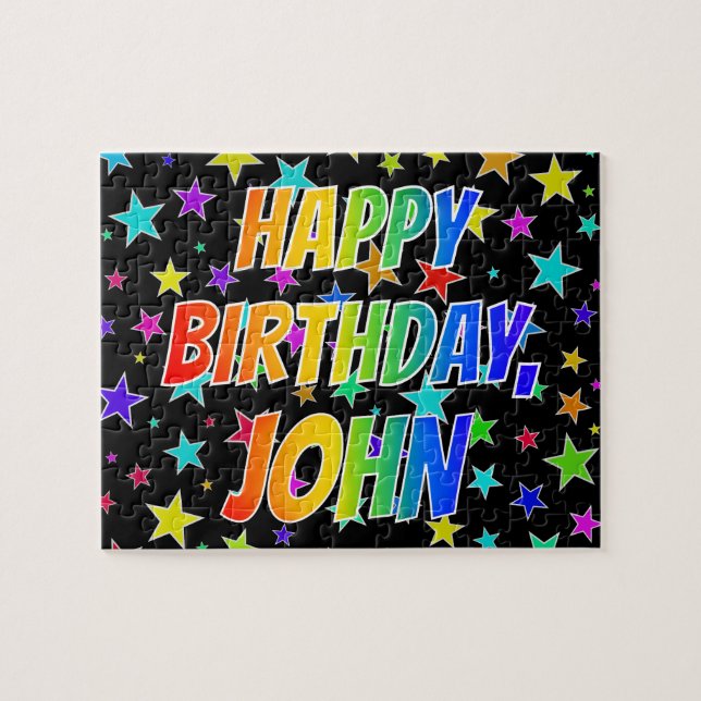 Puzzle "JOHN" Prénom, Amusant "HEUREUX ANNIVERSAIRE" (Horizontal)