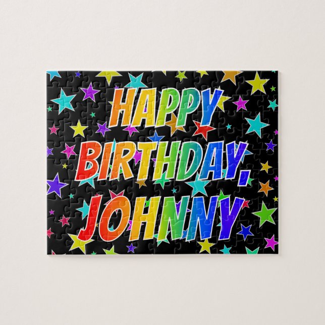 Puzzle "JOHNNY" Prénom, Amusant "HEUREUX ANNIVERSAIRE" (Horizontal)