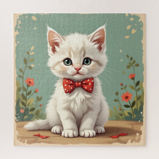 Puzzle Joli adorable chat blanc avec noeud papillon (Vertical)