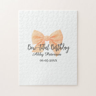 Puzzle Joli anniversaire ruban orange nom date simple pas
