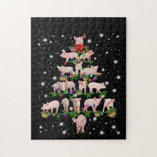 Puzzle Joli Arbre De Noël De Cochon Couvert De Flamme De 