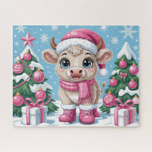 Puzzle Joli bébé vache rose Noël