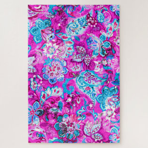 Puzzle Joli bleu rose fleurs motif