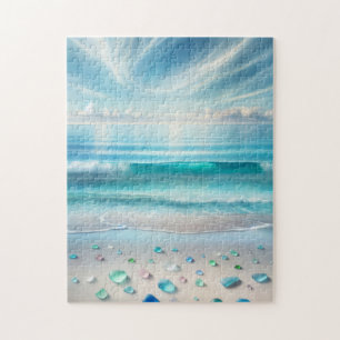 Puzzle Joli Blue Ocean Waves and Sea Glass Personnalisé