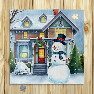Puzzle Joli bonhomme de neige fantaisiste dans le jardin