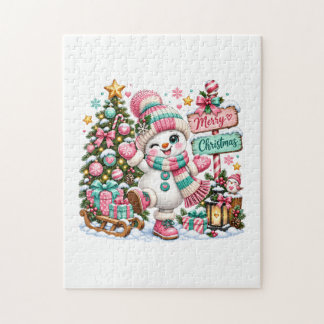 Puzzle Joli Bonhomme de Neige Rose de Noël