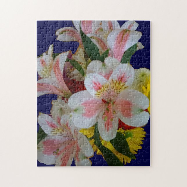 Puzzle Joli bouquet de lys péruviens blancs et roses  (Vertical)