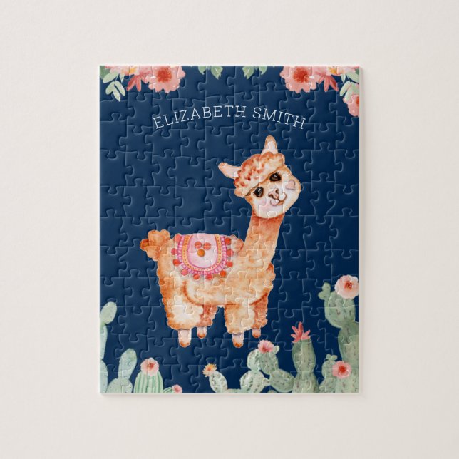 Puzzle Joli Cactus Floral Aquarelle Lama Nom (Vertical)