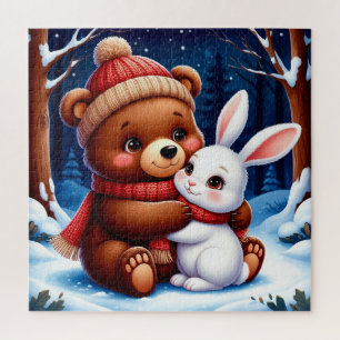 Puzzle 🎄 Joli cadeau de Noël ours lapin cocooning pour l