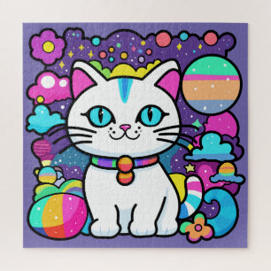 Puzzle Joli Chat Cosmique Blanc