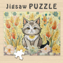 Joli Chat de Dessin Animé dans un Champ de Blé de 